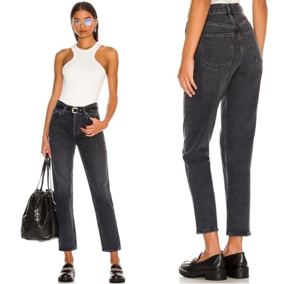 Agolde Black Fen High Rise Ankle Cropped Relaxed Taper Jeans Women’s‎ 26 - Picture 1 of 11